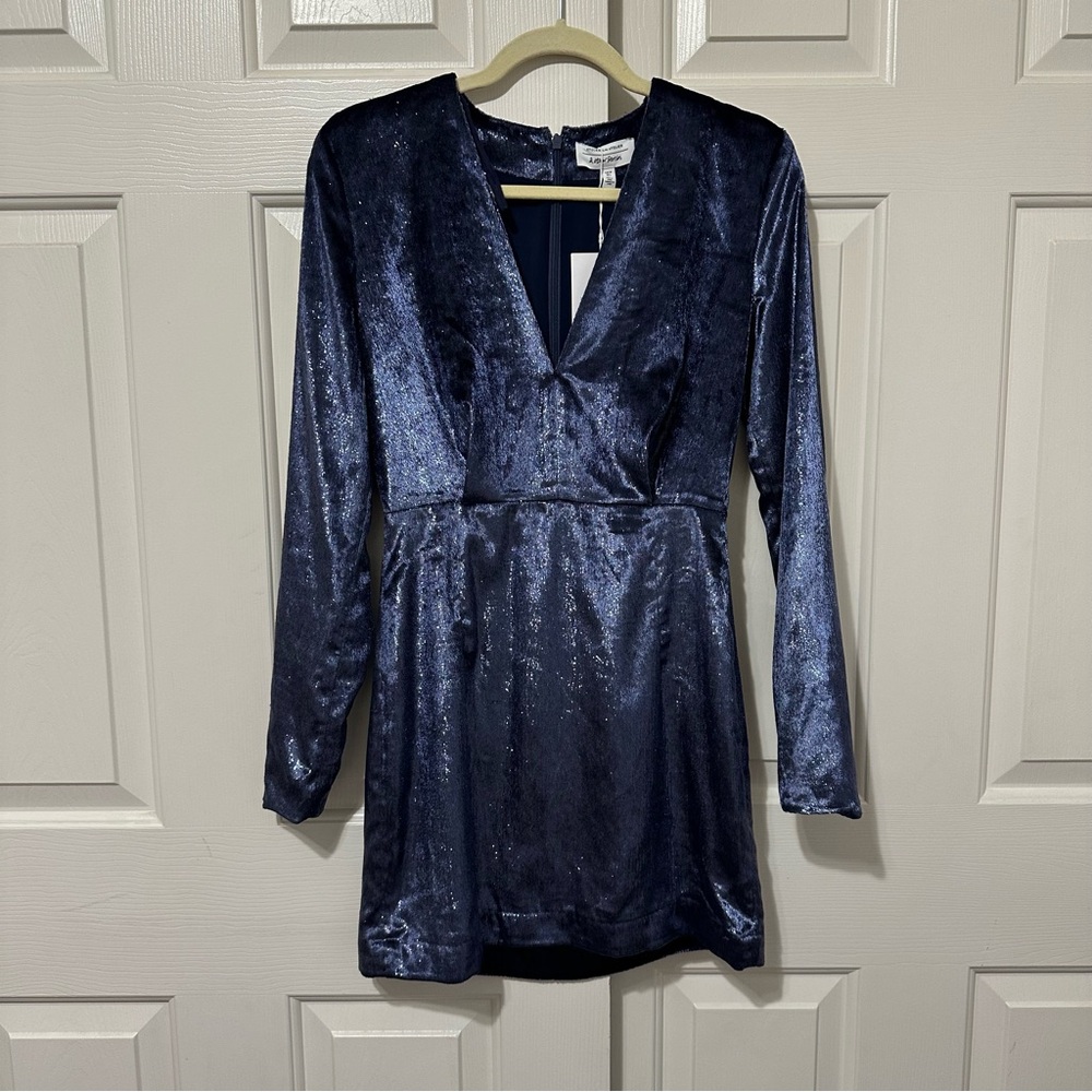 NWT & Other Stories Blue Shimmery Velvet Long Sleeve Mini Dress Size 4 Party NYE